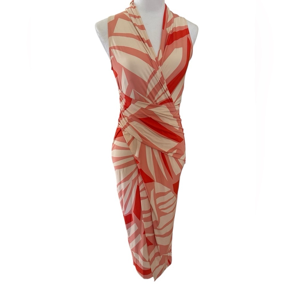 RACHEL ROY Small Pink Orange faux wrap Sleeveless Women’s Midi dress - Picture 5 of 13